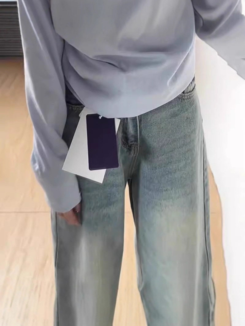 Plus-Size Wide-Leg New Loose Women's Autumn Floor-Length Drape Straight Pants for Curvy Women, Petite High-Waisted Jeans