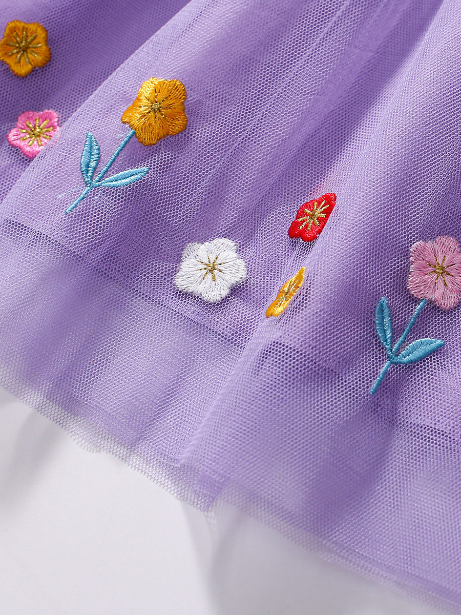 Kids' Summer Short-Sleeve Mesh Princess Dress, Cute Cotton Dress