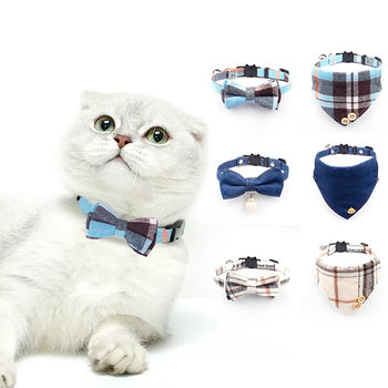Cross-border new pet collar plaid fabric collar bow saliva towel set factory spot wholesale