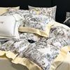 2024 Four-Piece Set of Light Luxury 100-Count Long-Staple Cotton Pure Cotton Bed Sheet, Duvet Cover, and Fitted Sheet with Digital Printing