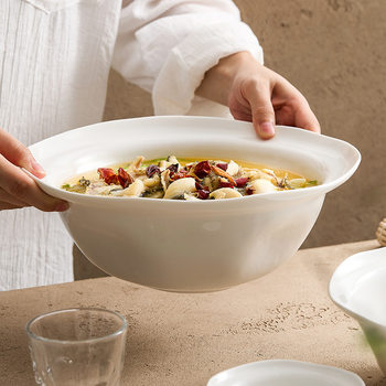 Flower Boiled Pickled Fish Large Basin Bowl Deep Soup Bowl Household High-End Tableware Ceramic Noodle Bowl Rice Bowl Single Large