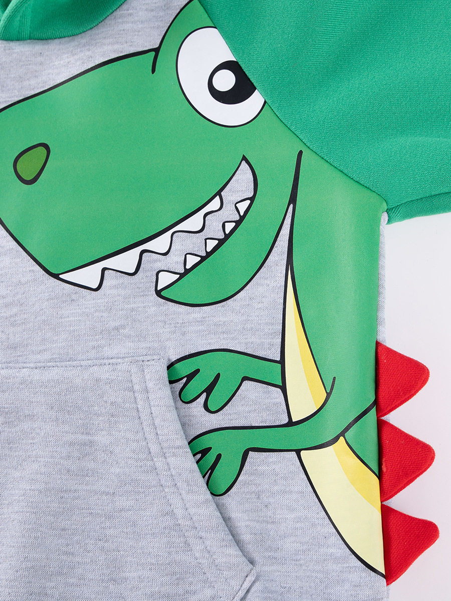 Boys' Cartoon Dinosaur Set, Autumn Fleece-Lined Two-Piece Outfit