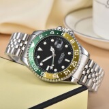2025 Laojia GMT мужские кварцевые керамические часы с кольцом во рту, модные мужские часы, стальной ремень, светящиеся водонепроницаемые часы Water Ghost