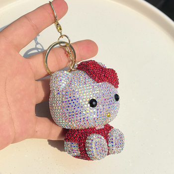 Car Keychain Creative Cat Cartoon Animal Keychain Diamond Pendant Glass Rhinestone Bag Pendant Gift