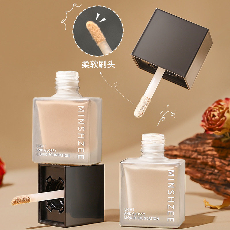 Ming Xizhi Liquid Foundation Nourishes Skin, Long-Lasting Makeup, Moisturizes and Not Easy to Remove Makeup, Small Square Bottle Liquid Foundation for Beginners, Female 10ml Cross-Border