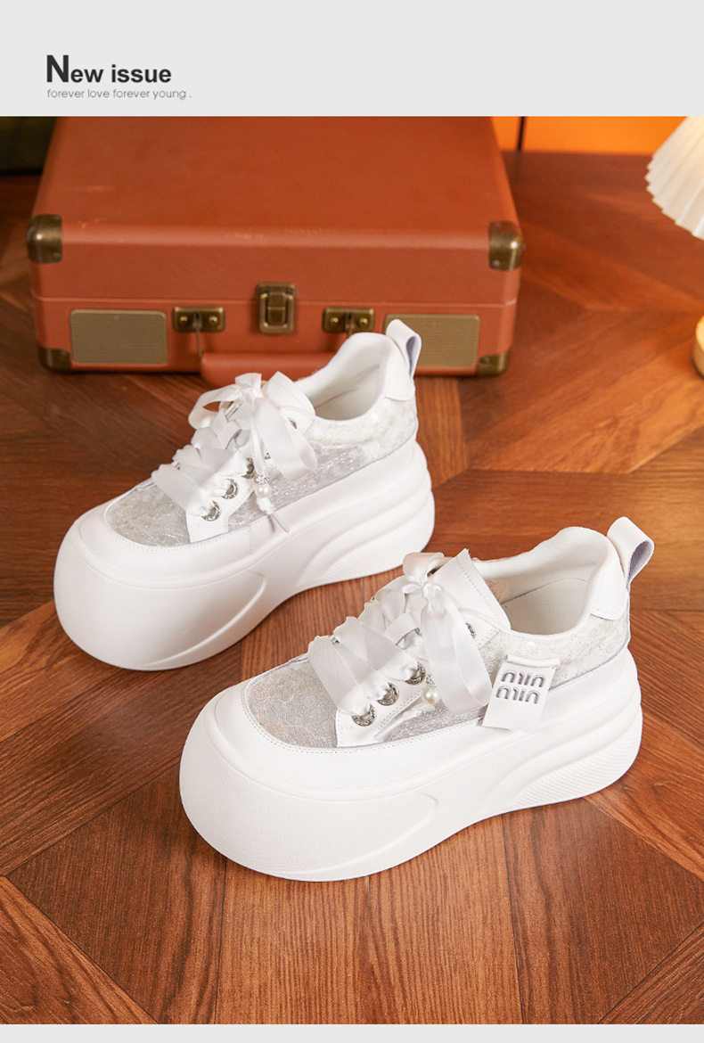 Giày sneaker nữ chunky đế dày trắng platform hở lưng — Hồng vàng, Trắng chi tiết 12