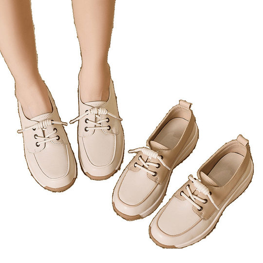 Genuine Leather Loafers Women 2025 New Autumn White Shoes Casual Ladies All-Match Soft Sole Cowhide Ladieswear Shoes