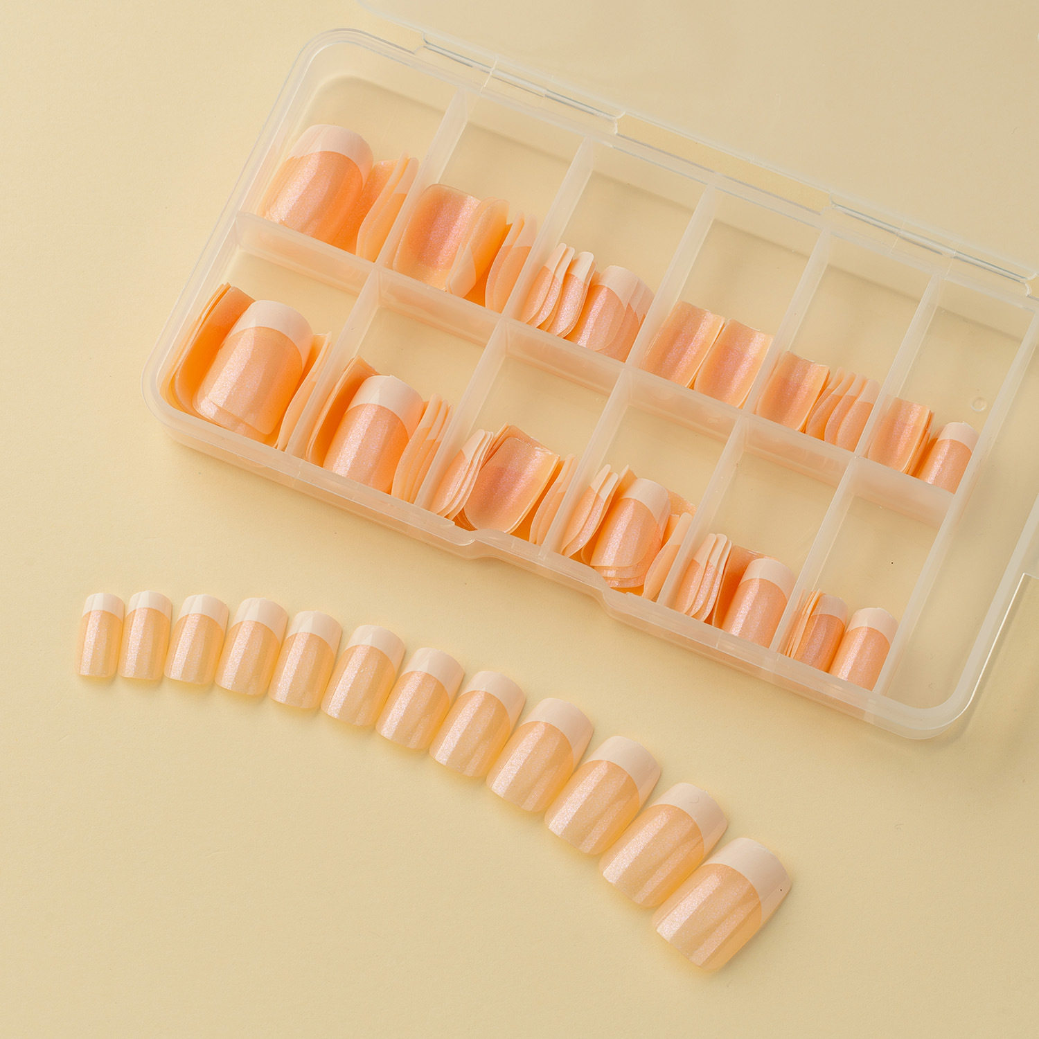 120 Pieces of Gel Coffee Color Base White French Wear Nails Long/Short Chameleon Laser Fake Nails Cross-Border Nails