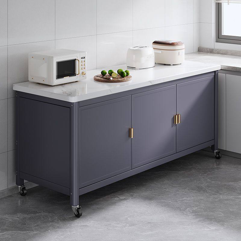 Double-Door Slate Kitchen Storage Rack Floor-Standing Multi-Layer Storage Cabinet Multi-Function Microwave Oven Vegetable Cutting Sideboard