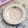 Pink Girly Heart Fruit Strawberry Lace Plate Ceramic Tableware Set Straw Hat Plate Bowl Rice Household Cute Ceramic