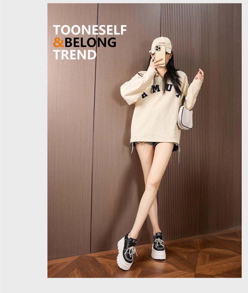 Giày sneaker nữ chunky đế dày trắng phối lưới thoáng khí — Trắng, Đen chi tiết 13