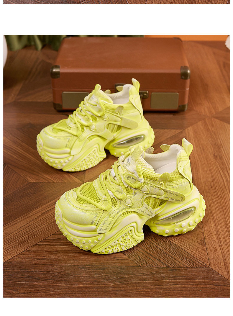 Giày sneaker nữ đế dày chunky lưới thoáng khí tăng chiều cao — Xanh dương, Trắng, Xám bạc, Xanh neon chi tiết 28