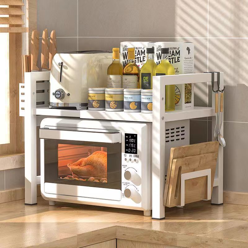 厨房微波炉置物架金属多层厨房台面收纳烤箱置物架可调节度 - 图0