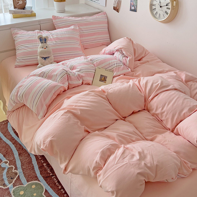 ストライプ - ピンク [肌に優しく、裸で寝ることができます]