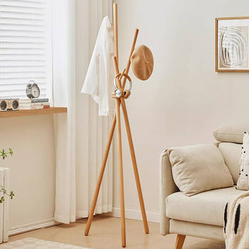 Coat Rack Floor-Standing Vertical Bedroom Nordic Living Room Vertical Clothes Rack Temporary Solid Wood Floor-Standing Clothes Rack Small and Simple