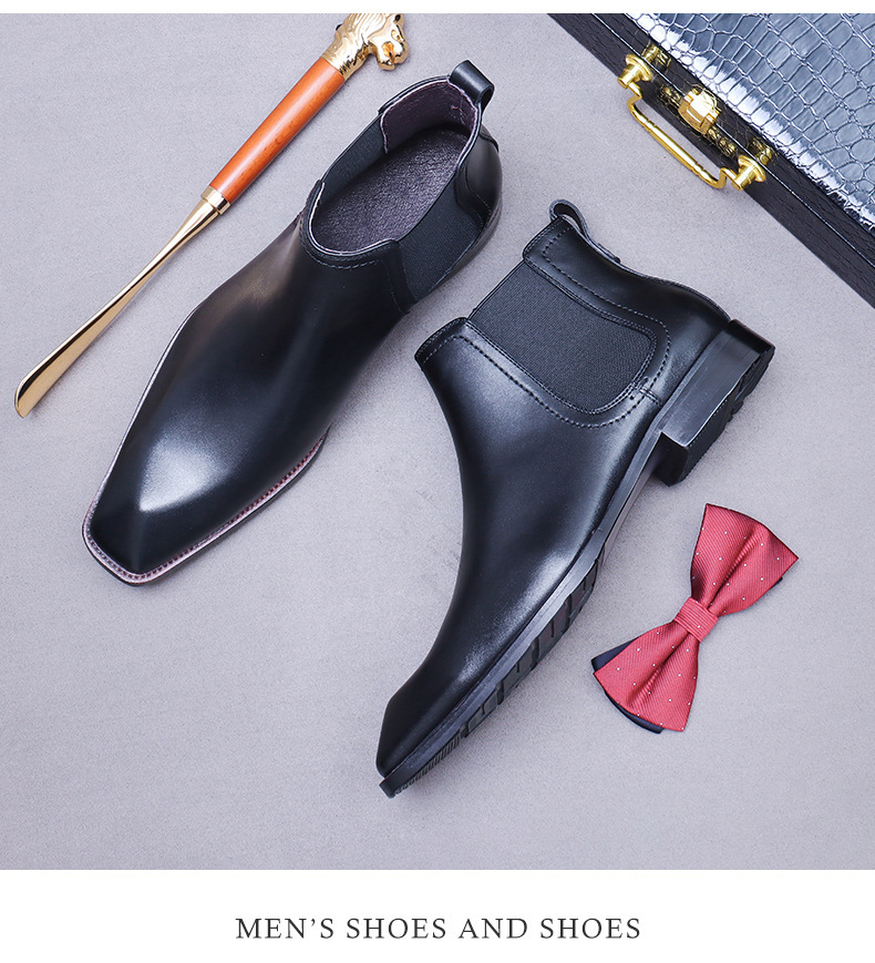 Giày Chelsea boot nam da bò thật cổ thấp dây chun hai bên — Màu nâu vàng, Màu đen (kiểu lót lông), Màu đen, Màu nâu vàng mẫu lót nhung