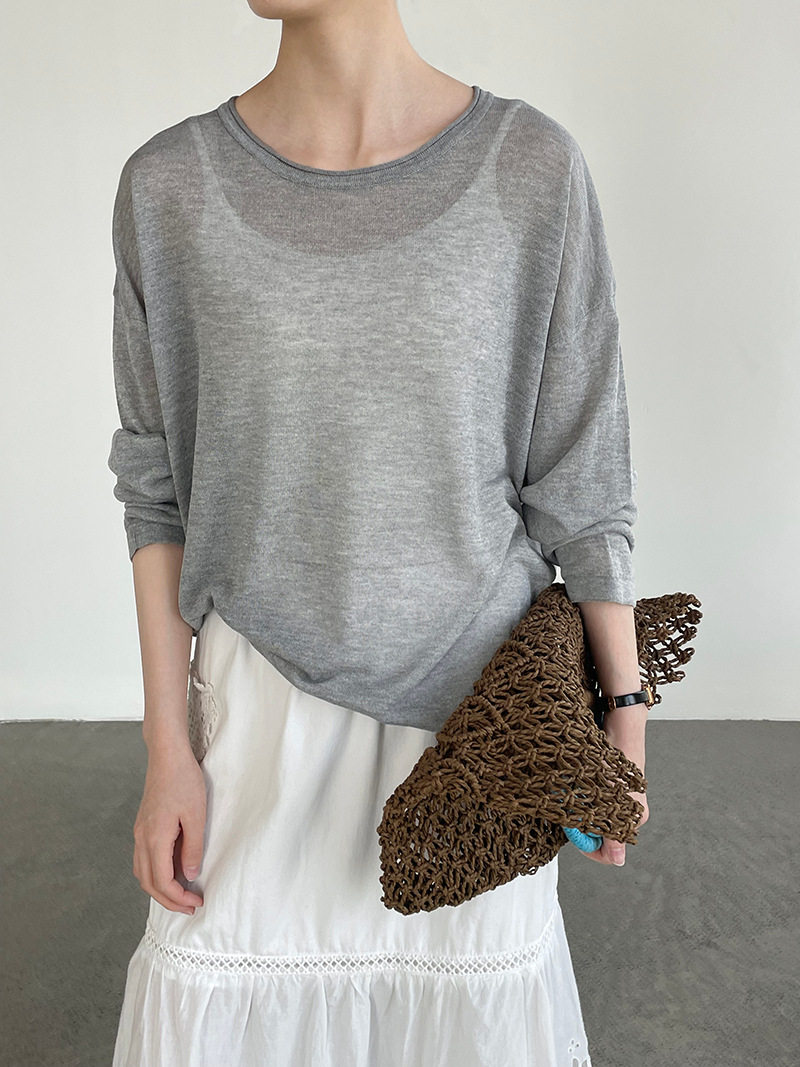 滔川  CHAO好看糖果色针织罩衫女圆领慵懒风防晒长袖上衣SZ5603