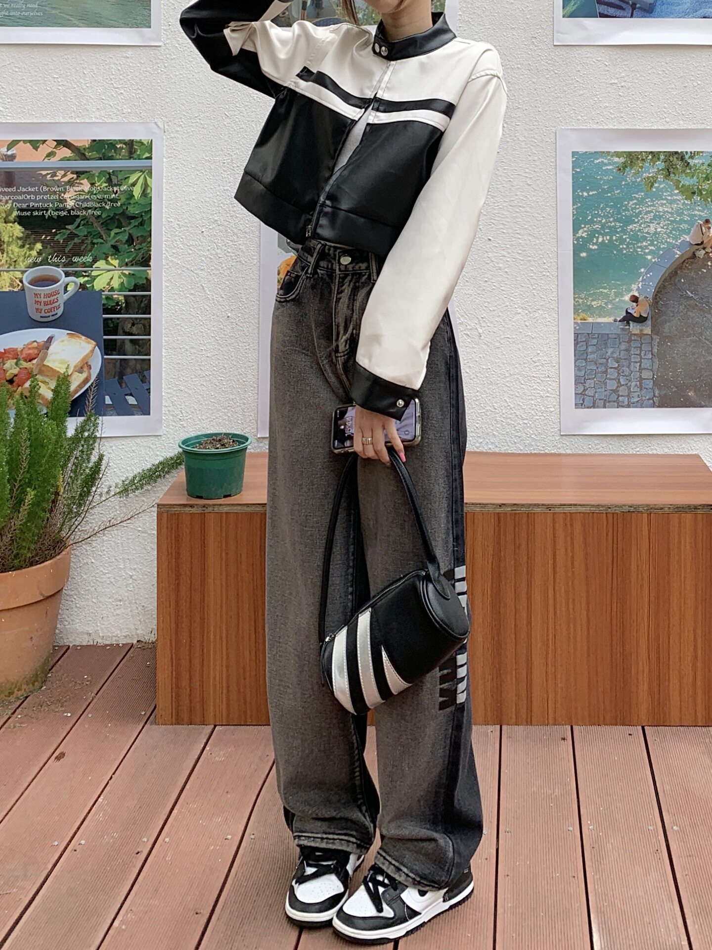 Color Block Gradient Womens Jeans High Waist Loose Fit Wide Leg Vintage Style Spring and Autumn Fashion