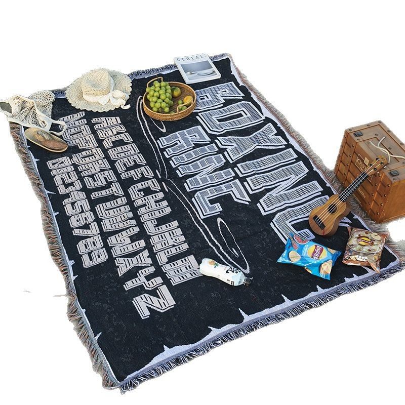 Cross-Border Customized American Outdoor Camping Blanket Picnic Mat Jacquard Sofa Blanket Thickened Decorative Tapestry Cotton Thread Blanket in Stock