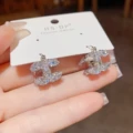 No.55 silver-Zircon Double C Ear Buckle (Real Gold Electroplating)