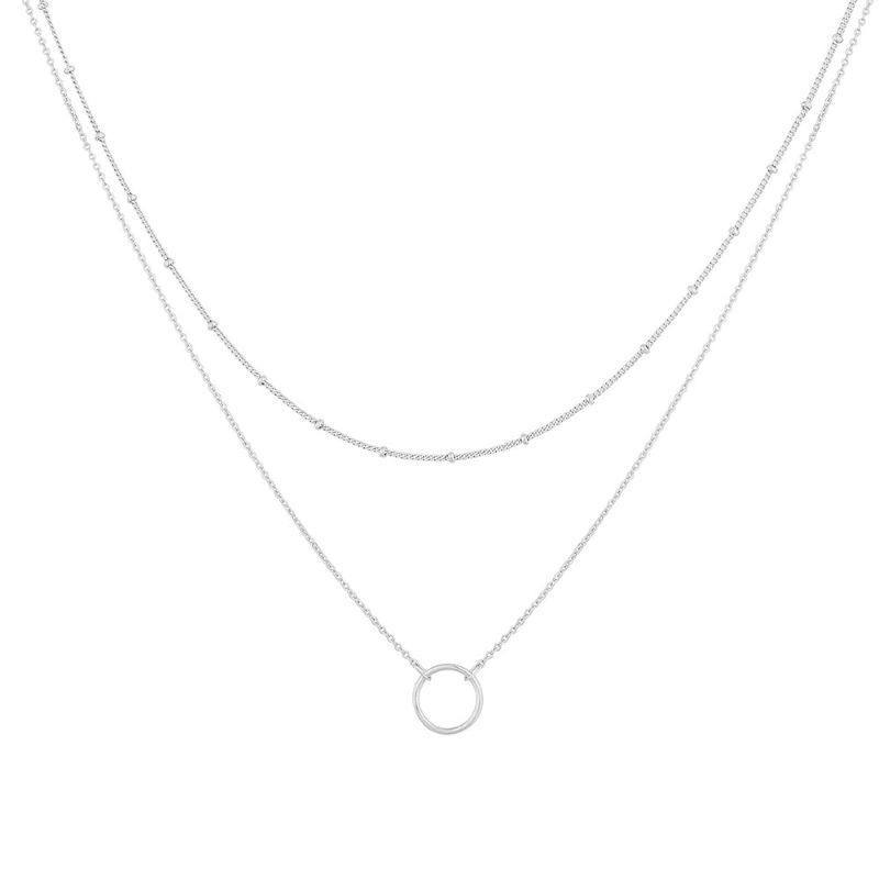 Amazon Hot Sale Collarbone Chain Cross-border Retro Simple Ring Double Layer Necklace Copper Bead Chain Circle Pendant Necklace