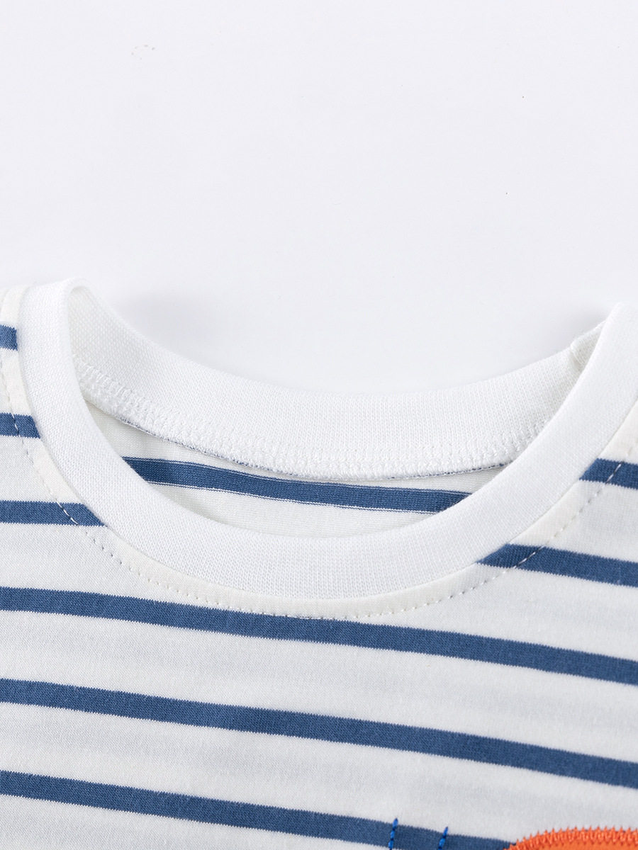 Girls' Summer Striped Short-Sleeve Cartoon Set, Kids' Outfit