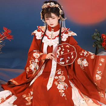 New style flower wedding adult Hanfu Women's Chinese-style New Year greeting Ming-made stand collar long shirt cloud shoulder full set autumn and winter embroidery clothing
