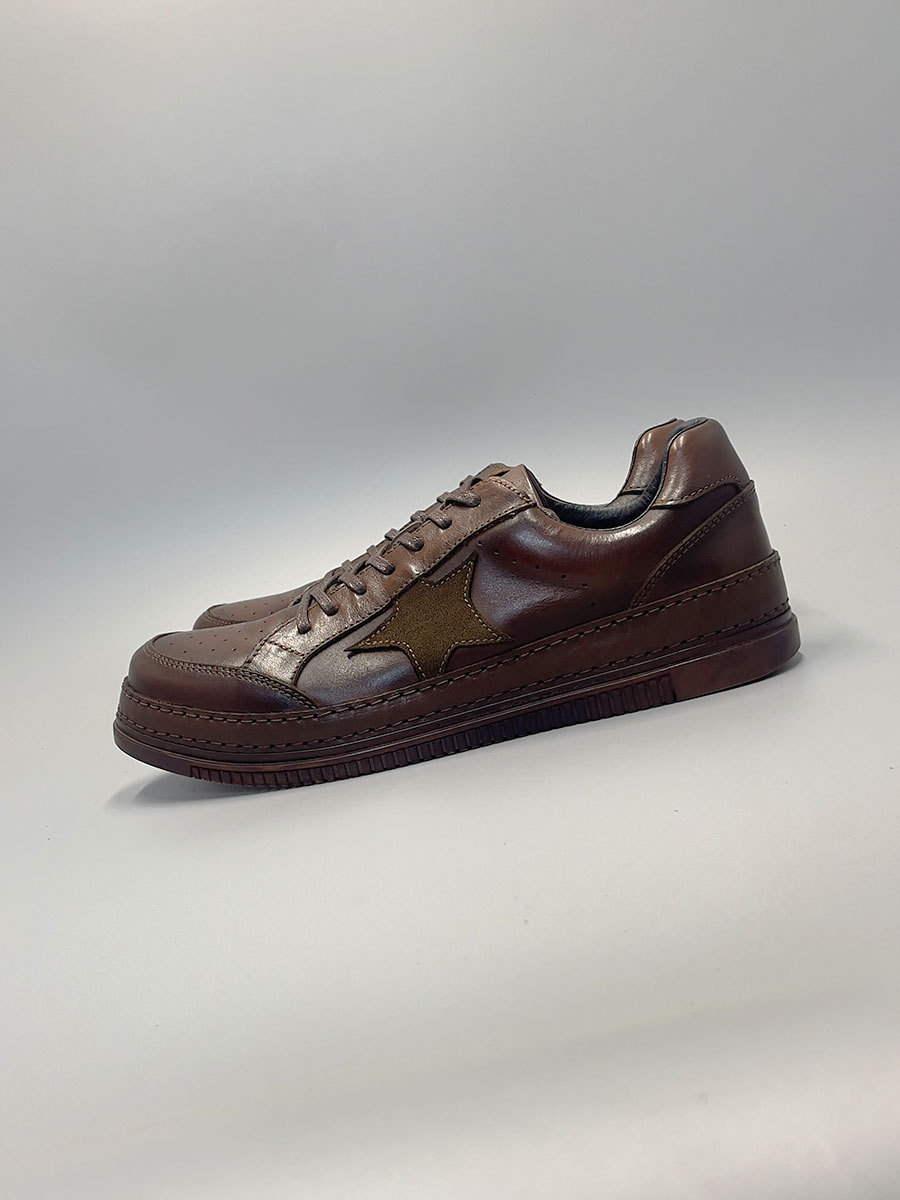 Giày sneaker da bò nam màu trơn cổ điển đơn giản — Màu đen, Màu cà phê