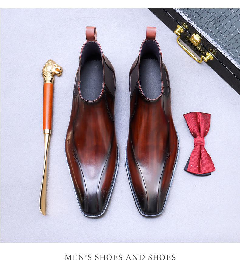 Giày Chelsea Boot nam cổ cao da bò thật phong cách công sở — Màu nâu, Màu đen, Màu cà phê