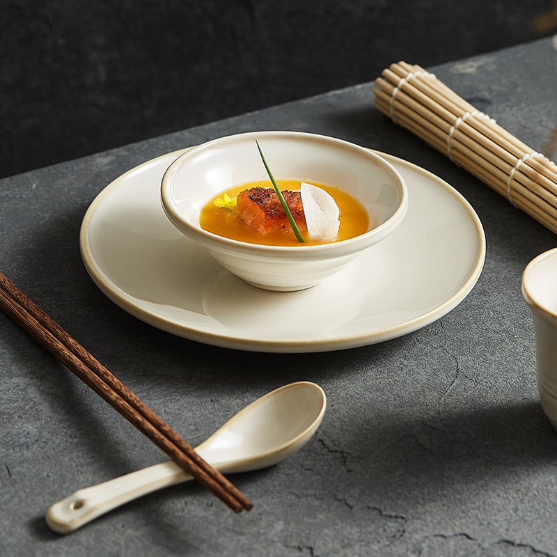 Yao-Style Ceramic Rice Bowl Set for Home Use, Japanese-Style Hotel Restaurant Commercial Tableware for One Person, Four-Piece Set
