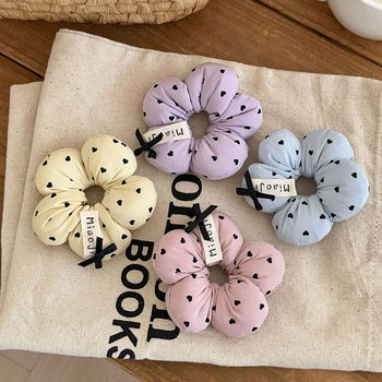 Korean-Style Sweet Heart-Shaped Cotton-Filled Hair Ties for Girls, Children's Bow Hair Rings, Girls' Bun Hair Ropes, Scrunchies