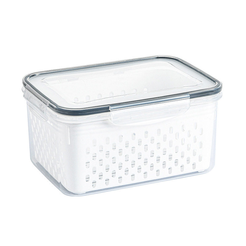 Refrigerator Fruit and Vegetable Drain Storage Box Kitchen Food Sealed Fresh-Keeping Box Plastic Frozen Fresh-Keeping Box with Lid