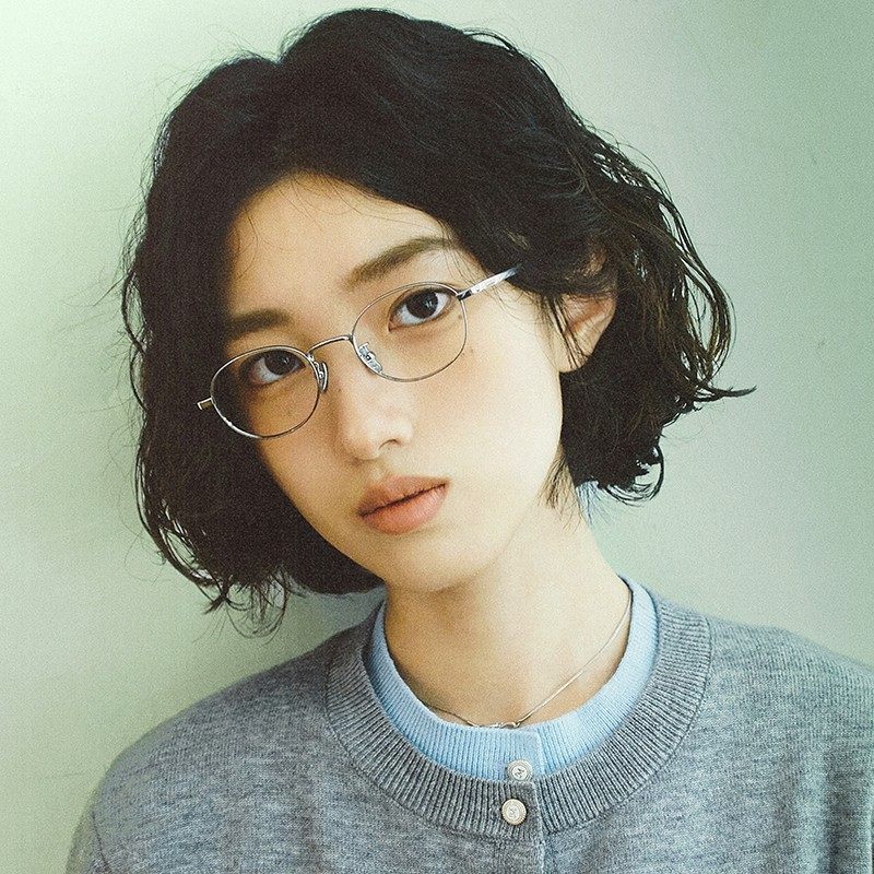 Literary and Fresh Eye Frames, Flat Men's Japanese Style Style Pure Titanium Small-Frame Glasses for Women, Can Be Equipped with Prescription Semi-Titanium Frames
