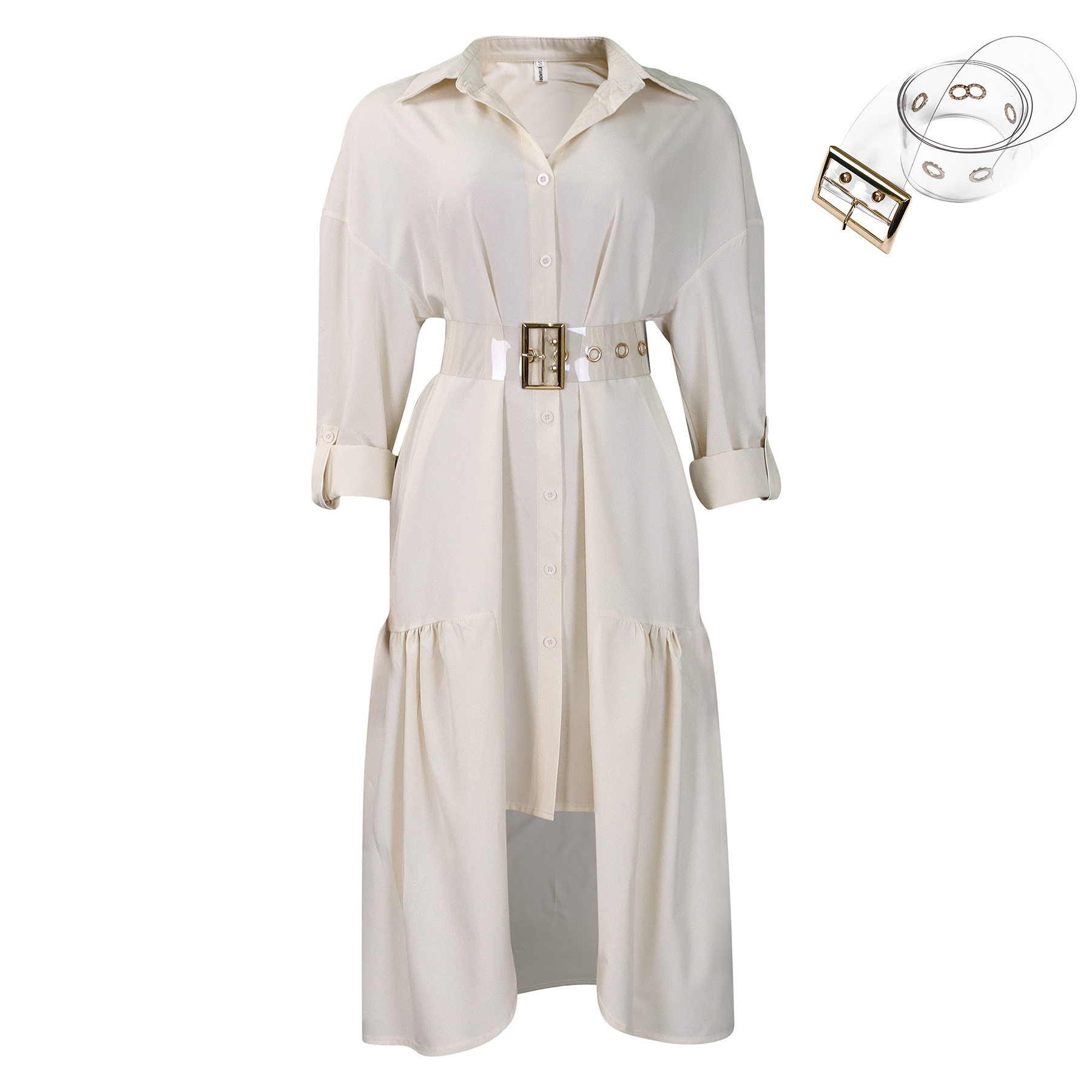 Womens Button Up Shirt Dress Solid Color Loose Fit Stylish Design Irregular Hem Casual Wear for Everyday Use