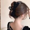 Hepburn Style Black Bow Grab Clip Women's Large High-Level Sense Disc Hair Clip Back of Head Shark Clip Headdress Hair Clip