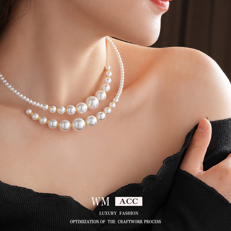 Irregular Cross Pearl Necklace, Versatile, High-End, Fashionable Clavicle Chain, French Retro Light Luxury Necklace for Women