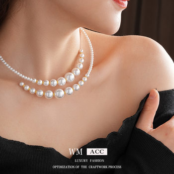 Irregular Cross Pearl Necklace, Versatile, High-End, Fashionable Clavicle Chain, French Retro Light Luxury Necklace for Women