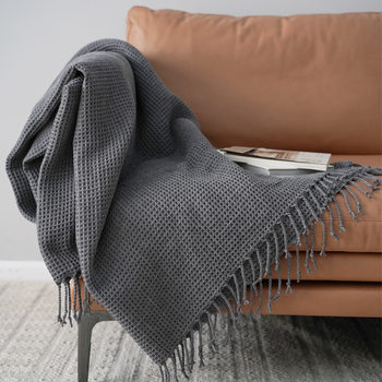 Nordic Solid Color Waffle Blanket Sofa Decorative Blanket Model Room Dark Gray Blanket Towel Ready for Delivery