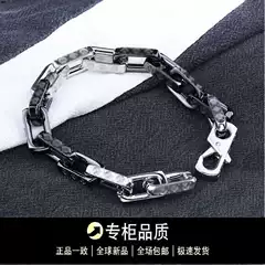 High-End Bamboo Cuban Black and White Letter Bracelet Hip-Hop Style Trendy Anti-Fade Lettered Jewelry Gift for Men