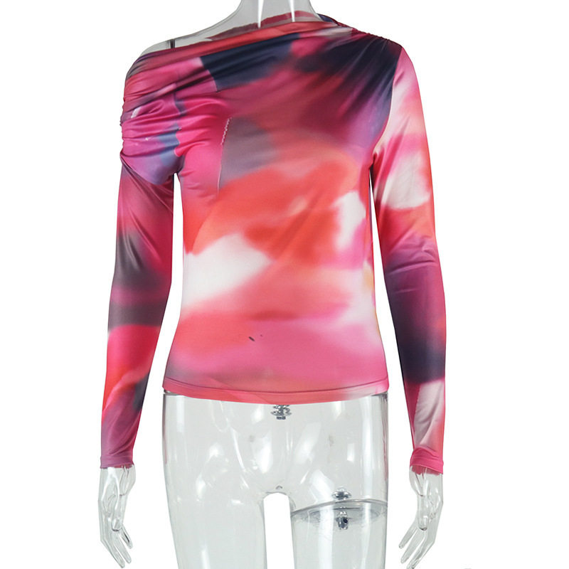 Fashionable Printed Long Sleeve Top Off Shoulder Design Versatile Street Style Womens Casual Wear Wholesale Available