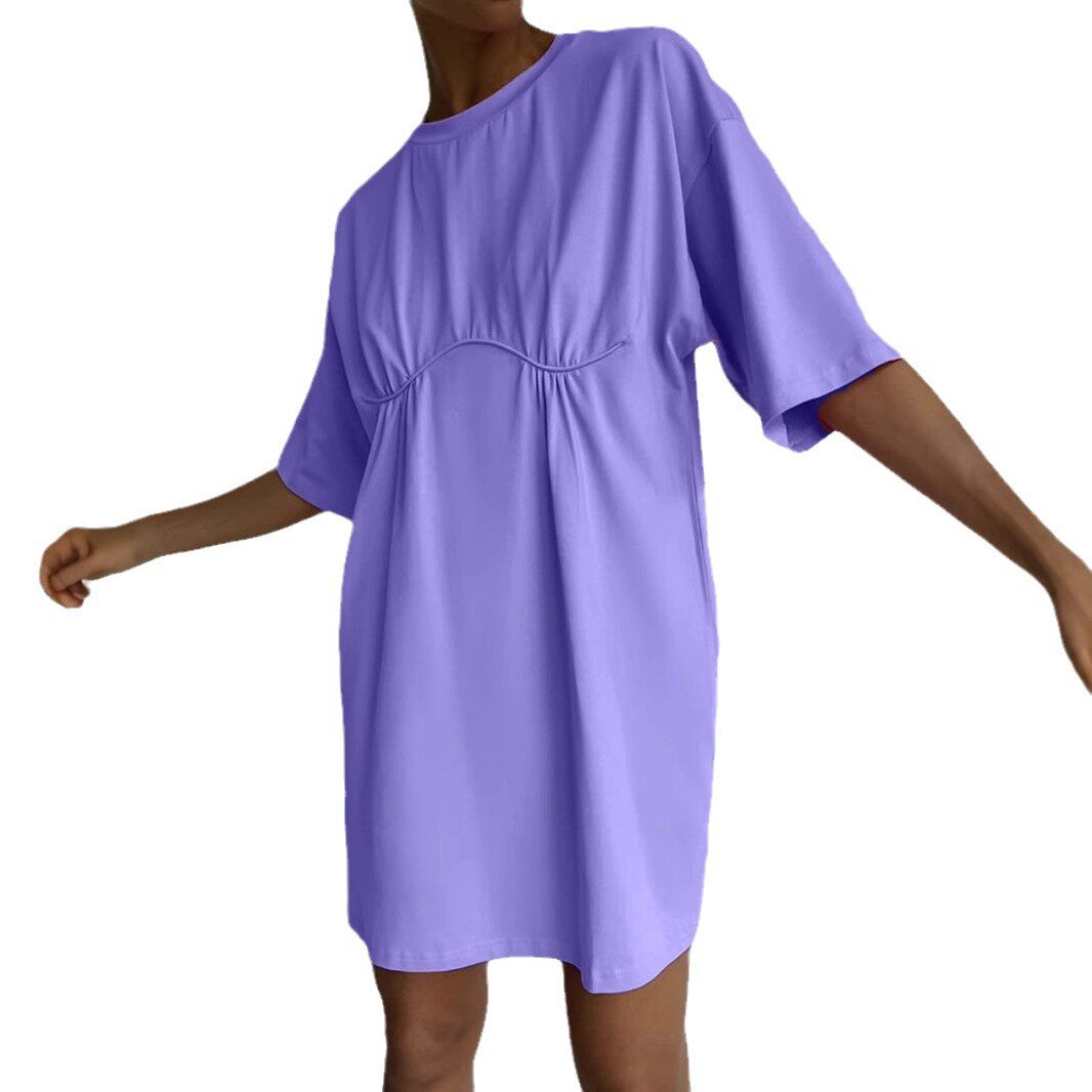 Summer Womens Cotton A Line Dress Casual Loose Fit Round Neck European Style Perfect for Everyday Wear Wholesale