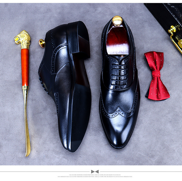 Giày da nam derby mũi tròn chạm khắc brogue cổ thấp buộc dây — Màu nâu, Màu đen, Màu đỏ rượu, Màu cà phê