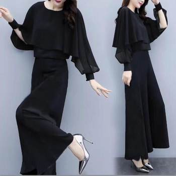 2025 Spring New Plus Size Women's Loose Chiffon Tops and Pants Two-Piece Casual Fashion Wide Leg Pants Suit for Women