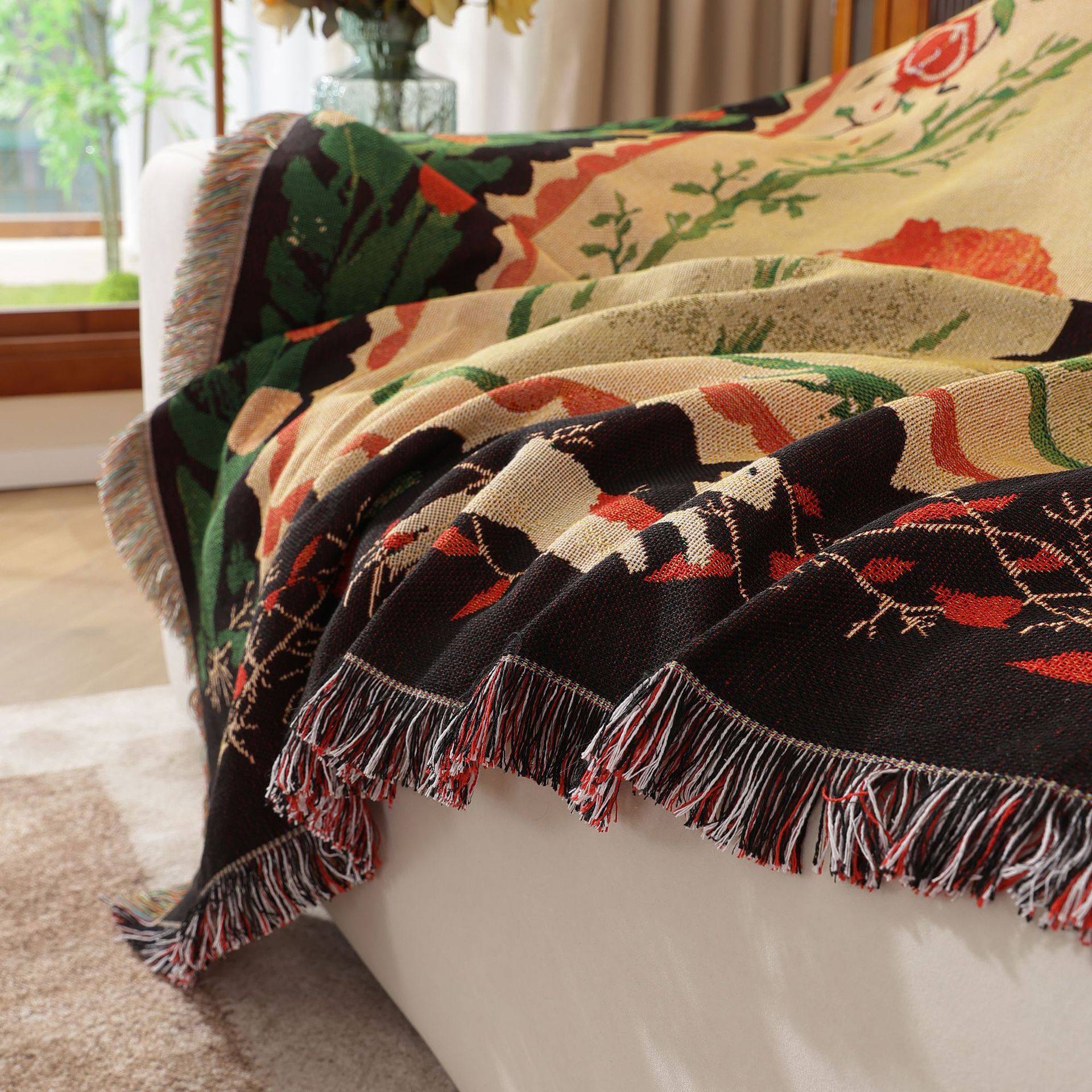 Modern Light Luxury Red-Haired Woman Riding Sofa Towel Decorative Tapestry Camping Style Placemat Air-Conditioning Cover Office Leisure Blanket Towel