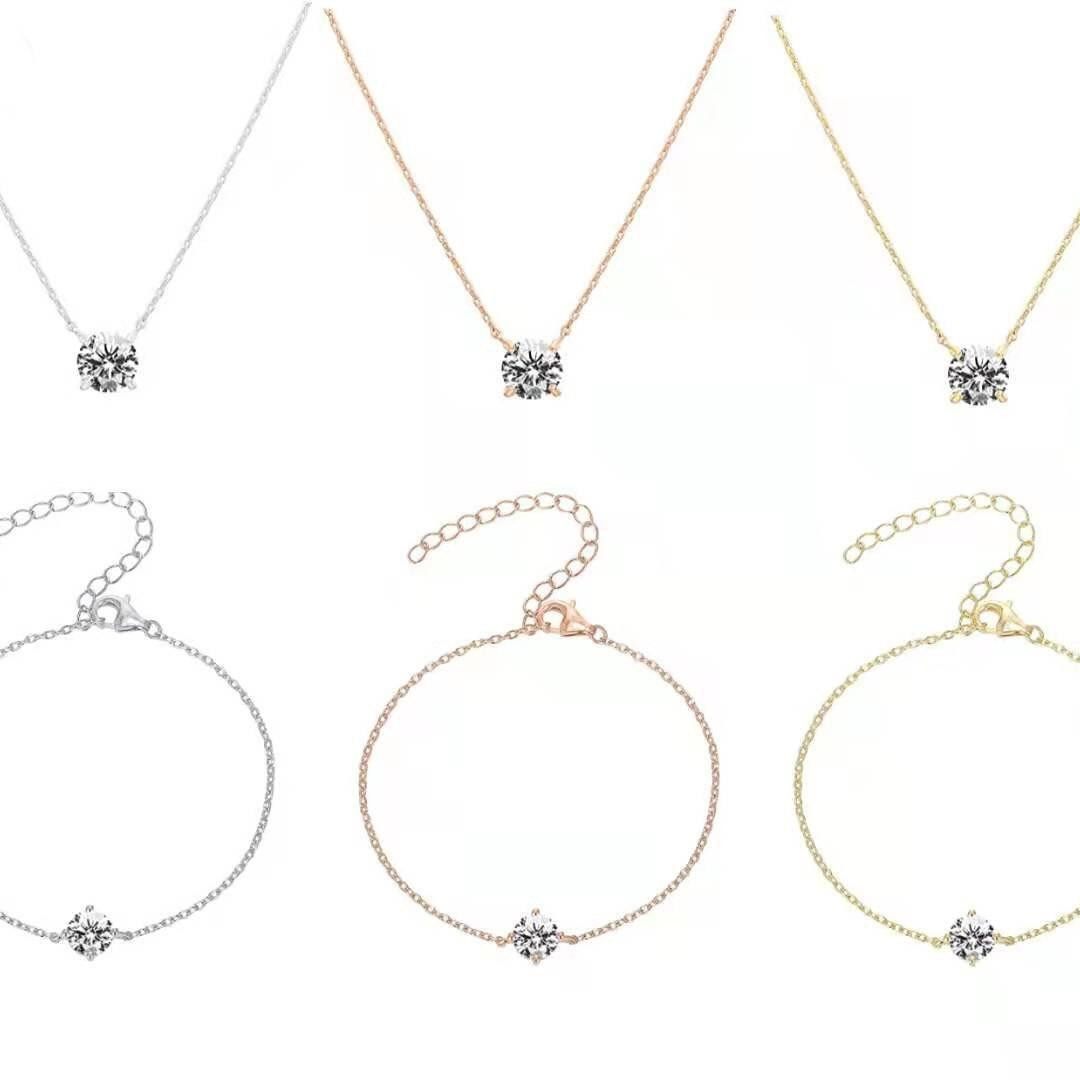 18K gold plated White high carbon diamond Classic four claw 2 Karat simulation Diamond women's fresh simple clavicle chain pendant necklace