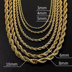 Hip-Hop Plain Chain 2-10mm Thickened and Reinforced Stainless Steel Twist Chain Color-Preserving Electroplated Rope Necklace Wholesale
