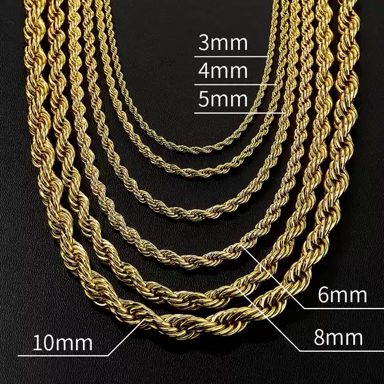 Hip-Hop Plain Chain 2-10mm Thickened and Reinforced Stainless Steel Twist Chain Color-Preserving Electroplated Rope Necklace Wholesale