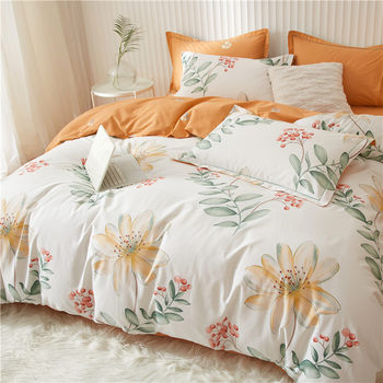 60 high-grade spring and summer cotton cotton four-piece set four-season American pastoral quilt cover sheets printed bedding