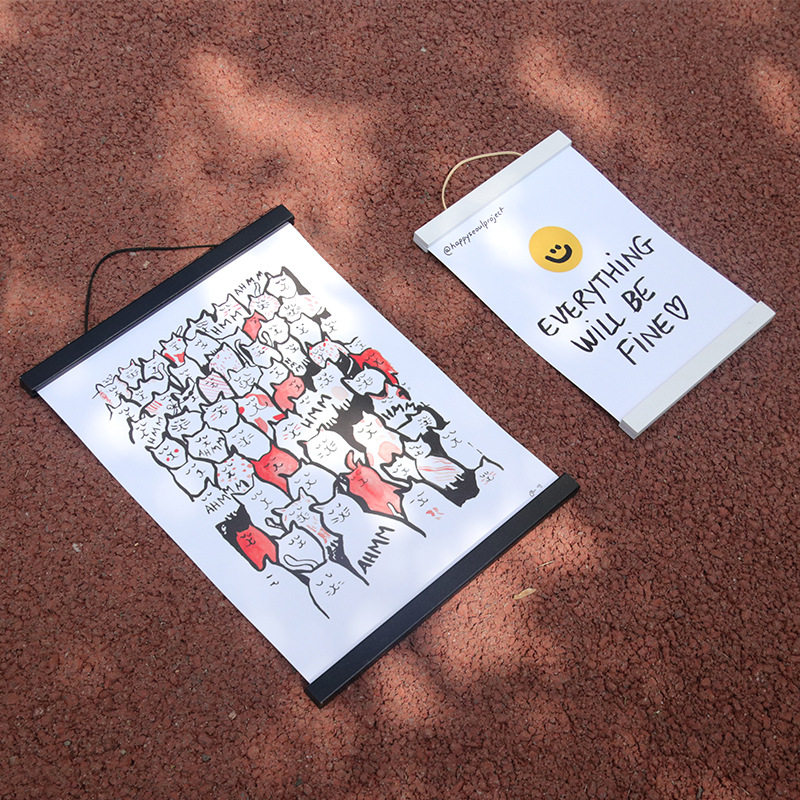 Wholesale and retail paint hanging shaft wooden diy black solid wood magnetic suction painting shaft simple calligraphy magnet hanging painting clip