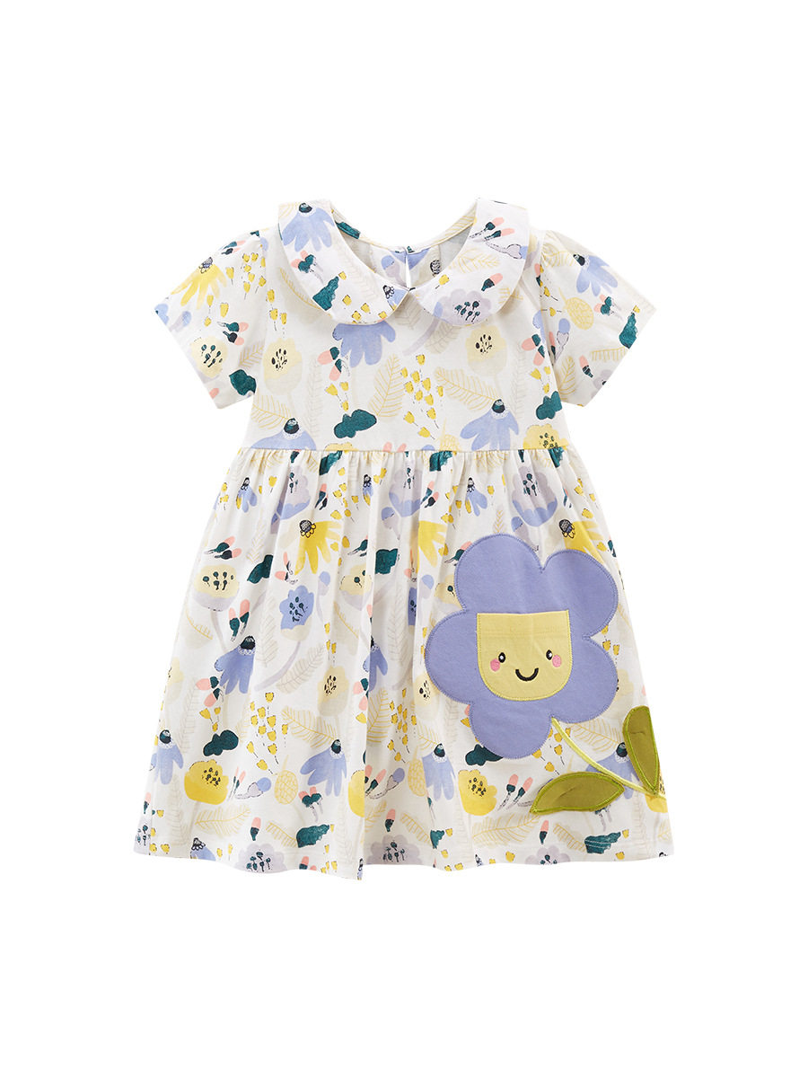 Girls' Watermark Cotton Dress, Cute Floral Princess Dress